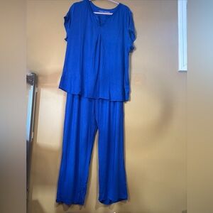 HC649 Carole Hochman - Feather Soft Wicking Cropped Lounge Pajamas XL Royal Blue